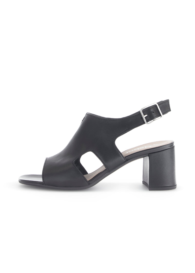 Festive sandals with a block heel black leather