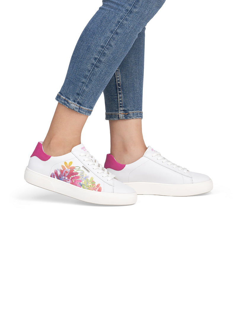 Sneakers white leather, flowers