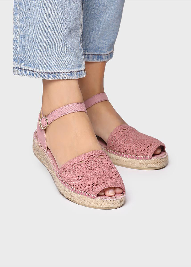 Espadrilles Eulalia, pink lace fabric, vegan – Bellissima