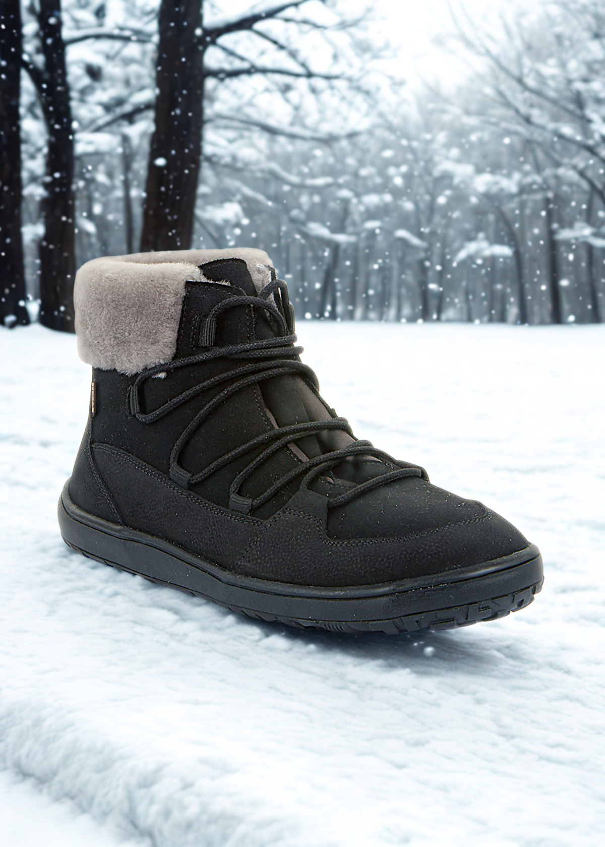 Barfotaskor - vinterkängor, Up Furry W TEX, svart läder