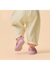 Children's Rhino first walking shoes - Prewalker Cotton Smally, green-beige fabric, yellow velcro straps