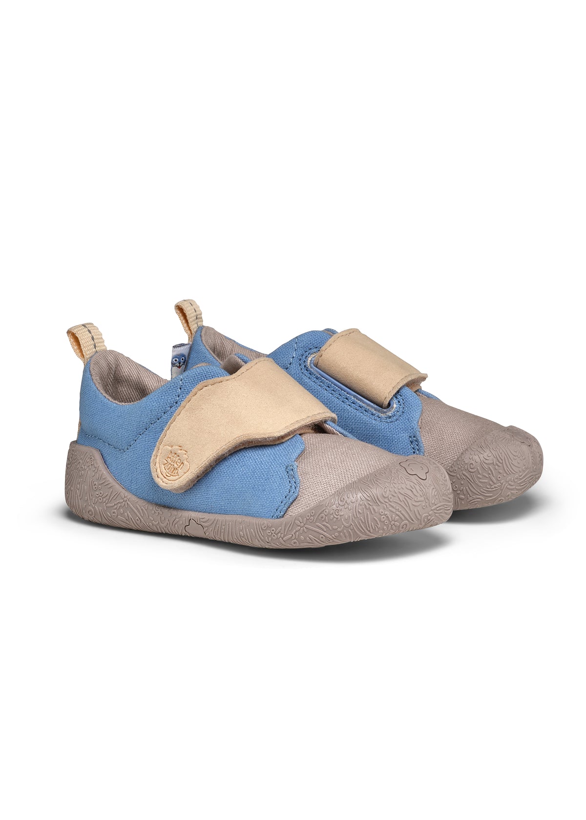 Children's Rhino first walking shoes - Prewalker Cotton Smally, green-beige fabric, yellow velcro straps