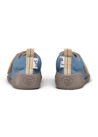 Children's Rhino first walking shoes - Prewalker Cotton Smally, green-beige fabric, yellow velcro straps
