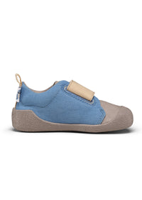 Children's Rhino first walking shoes - Prewalker Cotton Smally, green-beige fabric, yellow velcro straps