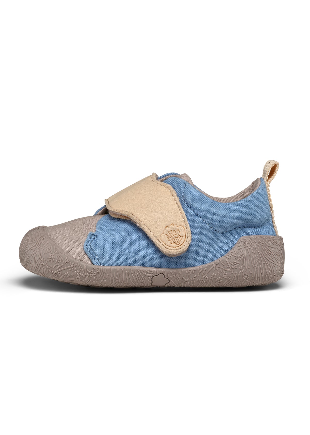 Children's Rhino first walking shoes - Prewalker Cotton Smally, green-beige fabric, yellow velcro straps