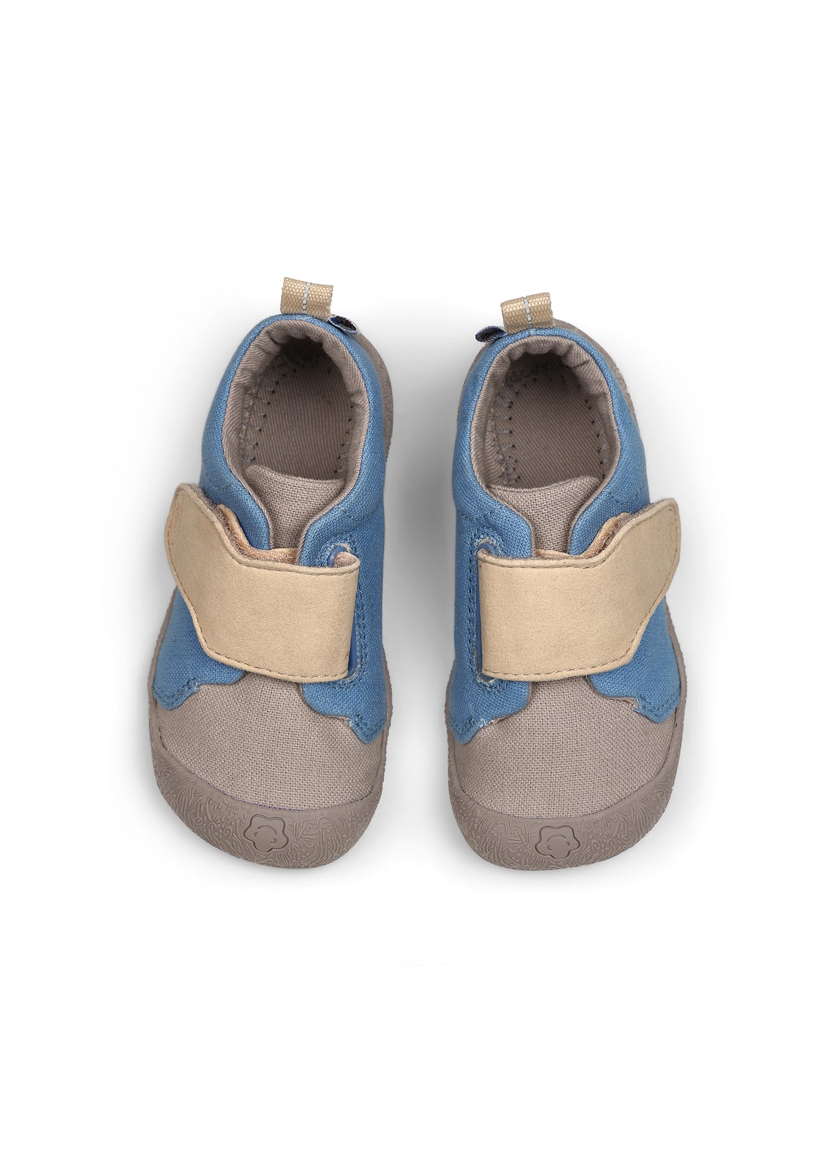 Children's Rhino first walking shoes - Prewalker Cotton Smally, green-beige fabric, yellow velcro straps
