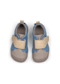 Children's Rhino first walking shoes - Prewalker Cotton Smally, green-beige fabric, yellow velcro straps