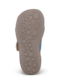 Children's Rhino first walking shoes - Prewalker Cotton Smally, green-beige fabric, yellow velcro straps