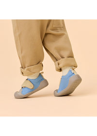 Children's Rhino first walking shoes - Prewalker Cotton Smally, green-beige fabric, yellow velcro straps