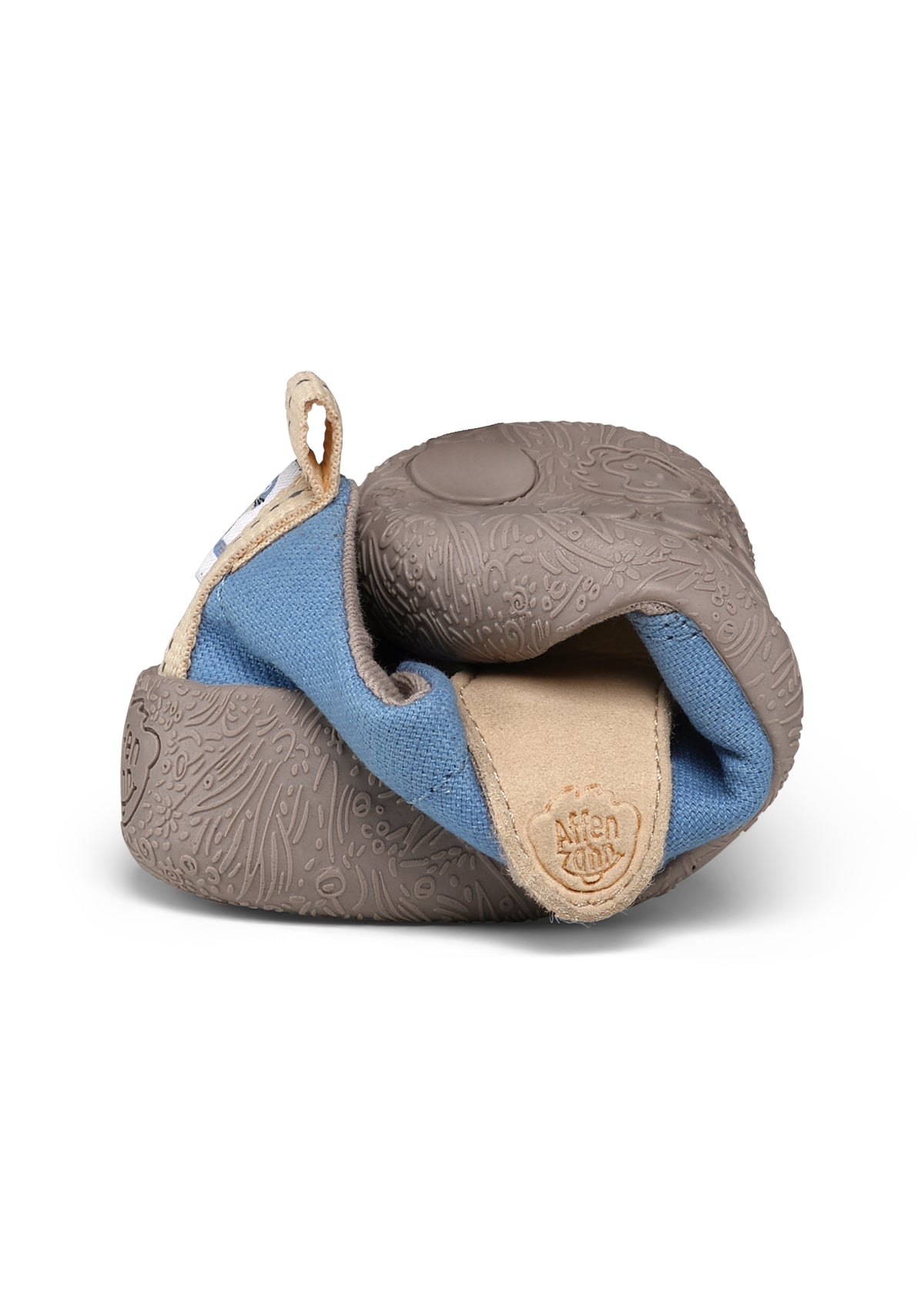 Children's Rhino first walking shoes - Prewalker Cotton Smally, green-beige fabric, yellow velcro straps