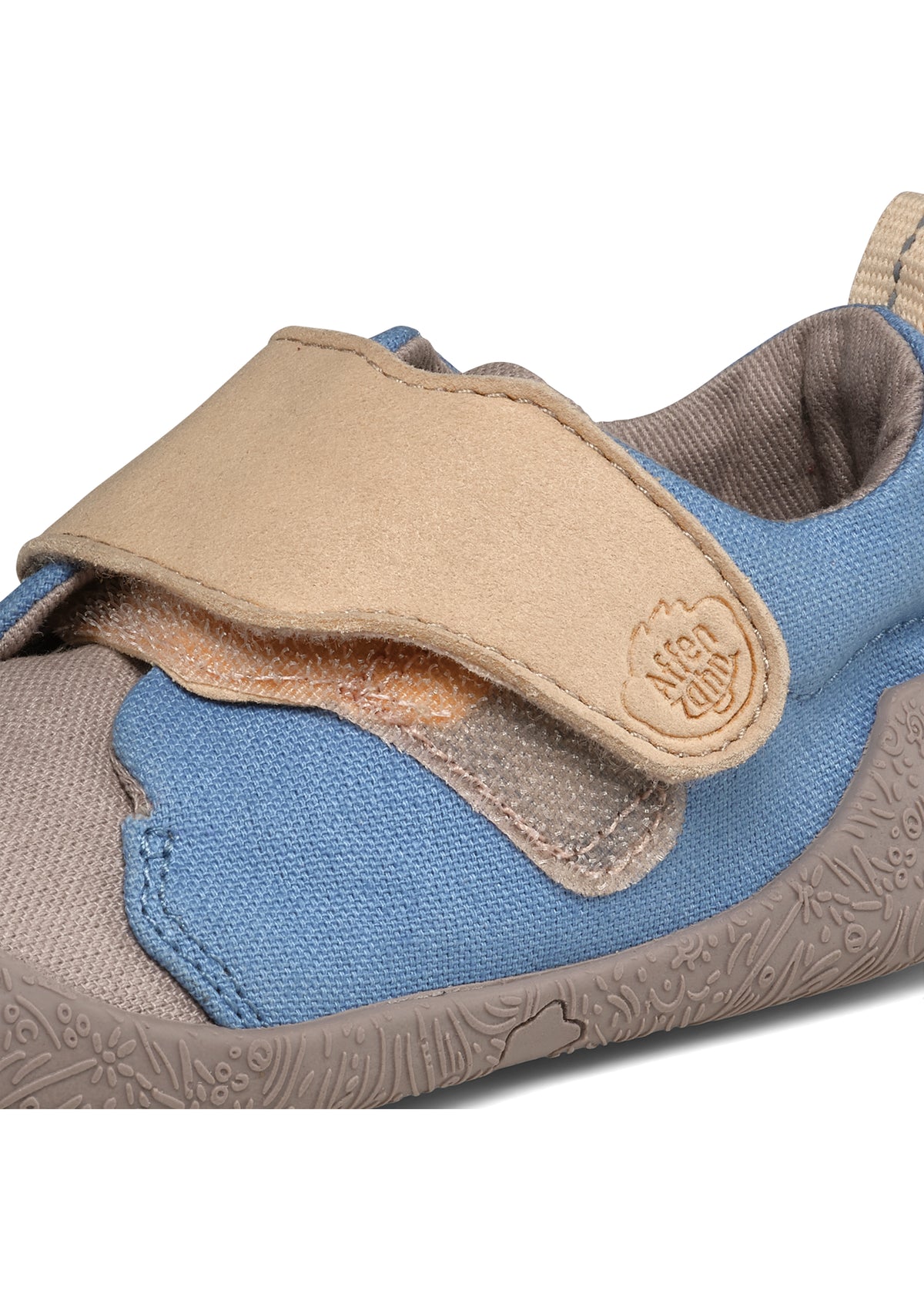 Children's Rhino first walking shoes - Prewalker Cotton Smally, green-beige fabric, yellow velcro straps