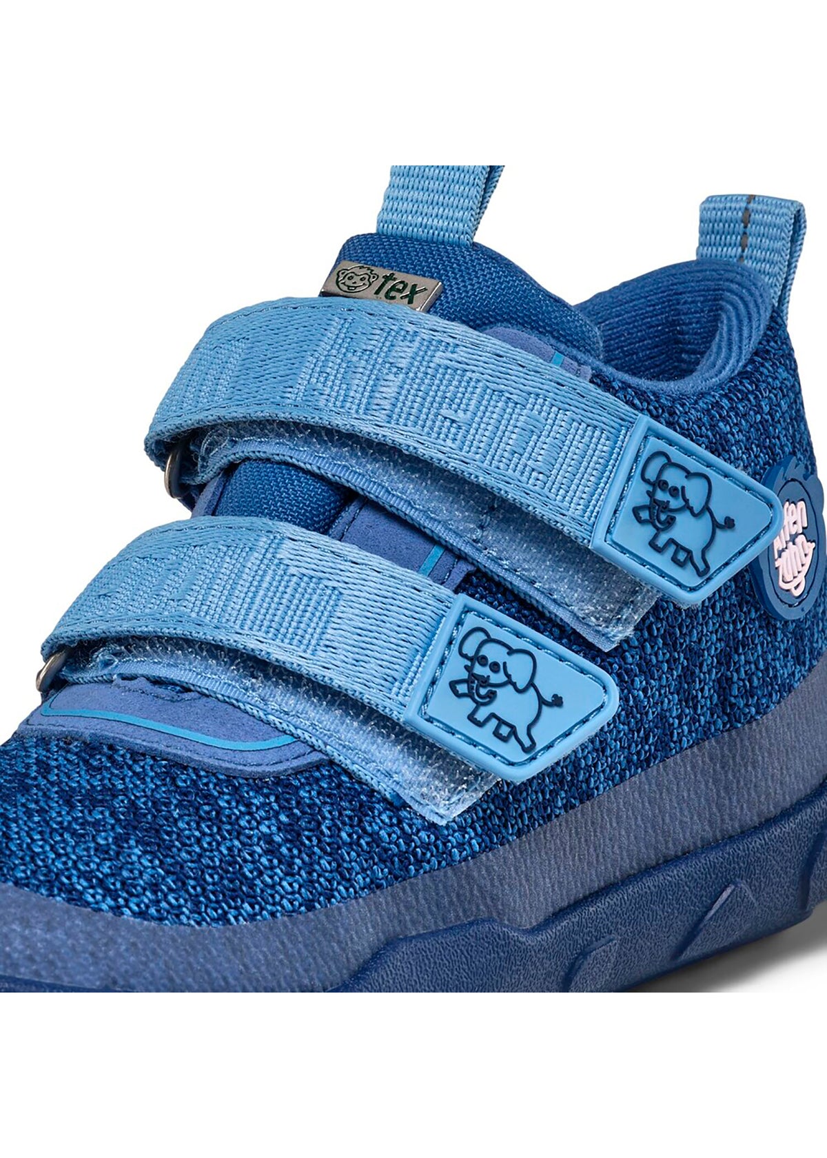 Lasten paljasjalkakengät - Happy Knit Elephant, välikausikengät TEX-kalvolla - sininen