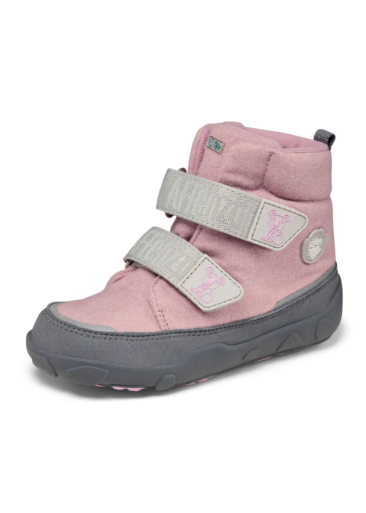 Children's barefoot shoes - Wool Comfy Koala, winter shoes with TEX membrane - pink, gray, wool