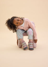 Children's barefoot shoes - Wool Comfy Koala, winter shoes with TEX membrane - pink, gray, wool