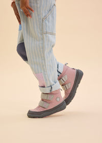 Children's barefoot shoes - Wool Comfy Koala, winter shoes with TEX membrane - pink, gray, wool