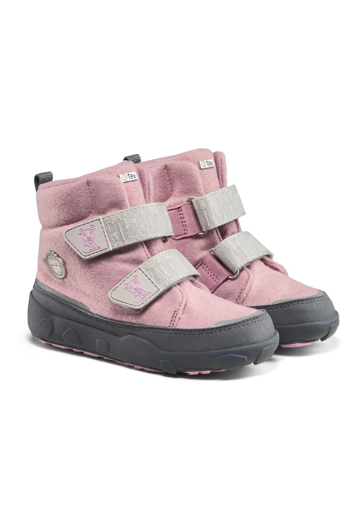 Children's barefoot shoes - Wool Comfy Koala, winter shoes with TEX membrane - pink, gray, wool