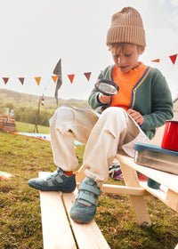 Barfotaskor för barn - Happy Knit Bunny, mellansäsongsskor med TEX-membran - grön, orange