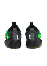 Children's barefoot shoes - Happy Knit Panther, mid-season shoes with TEX membrane - black, green stickers