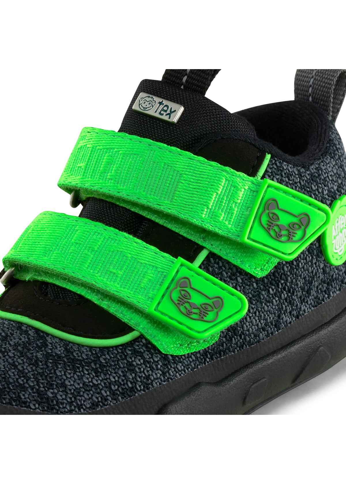 Barfotaskor för barn - Happy Knit Panther, mellansäsongsskor med TEX-membran - svarta, gröna klistermärken
