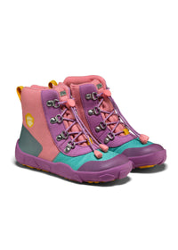 Children's barefoot shoes - Mid Boot Vegan Discovy, winter shoes with TEX membrane - Owl, pink-purple-turquoise
