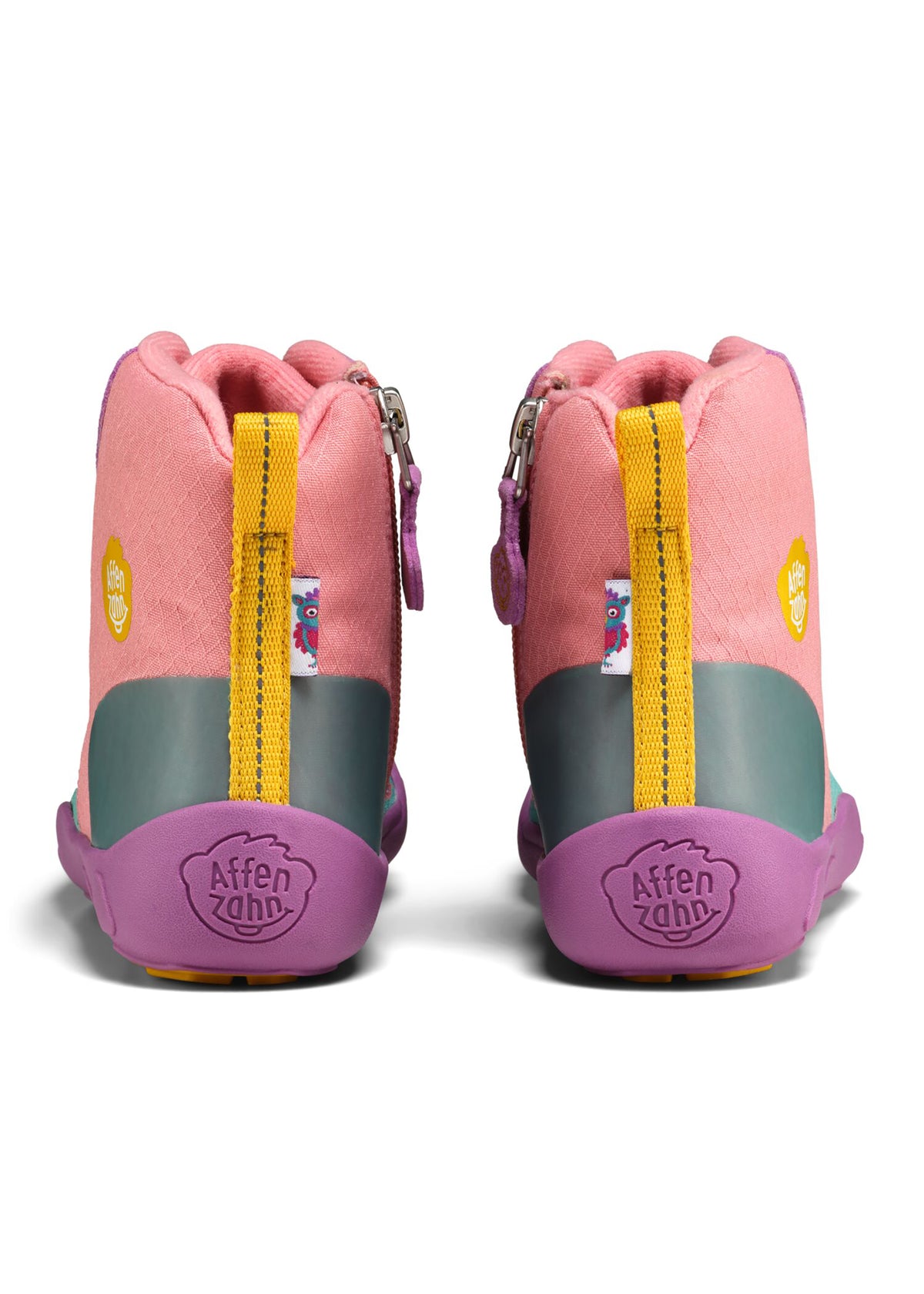 Children's barefoot shoes - Mid Boot Vegan Discovy, winter shoes with TEX membrane - Owl, pink-purple-turquoise