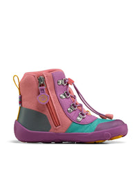 Children's barefoot shoes - Mid Boot Vegan Discovy, winter shoes with TEX membrane - Owl, pink-purple-turquoise