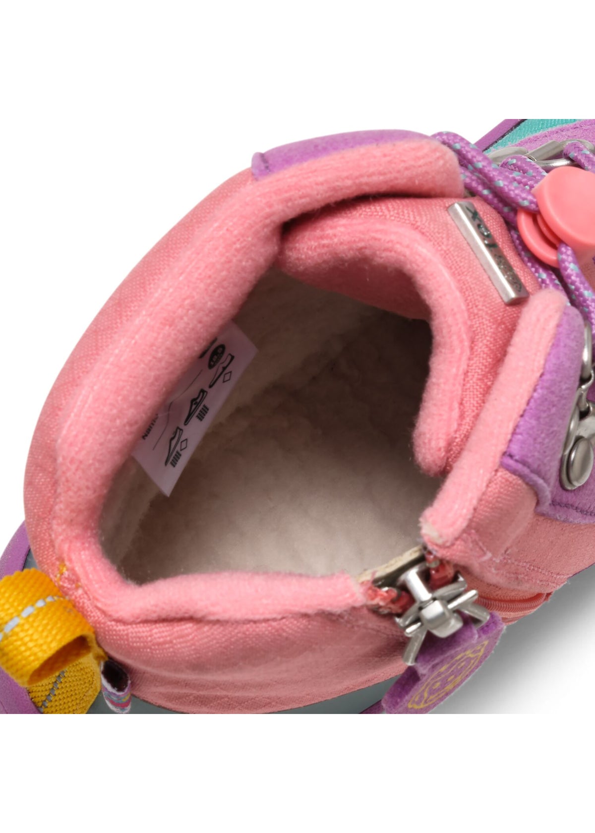 Children's barefoot shoes - Mid Boot Vegan Discovy, winter shoes with TEX membrane - Owl, pink-purple-turquoise