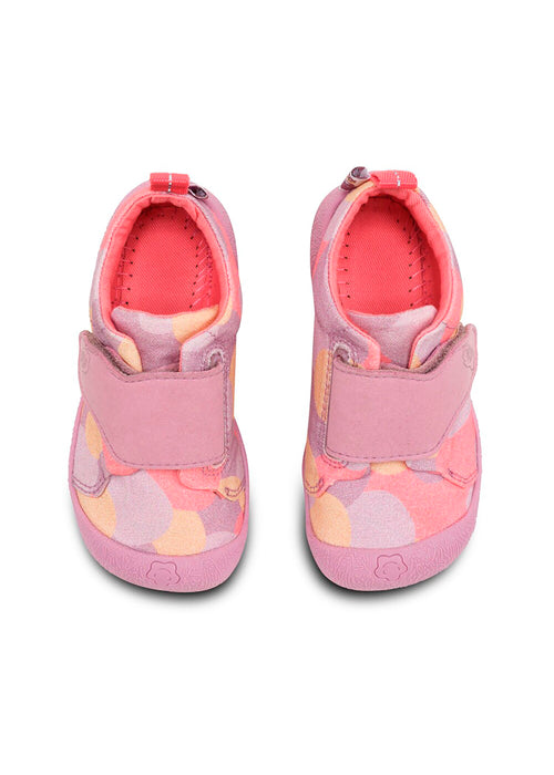 Lasten Otter-ensiaskelkengät - Prewalker Cotton Smally, pinkkikuvioinen kangas