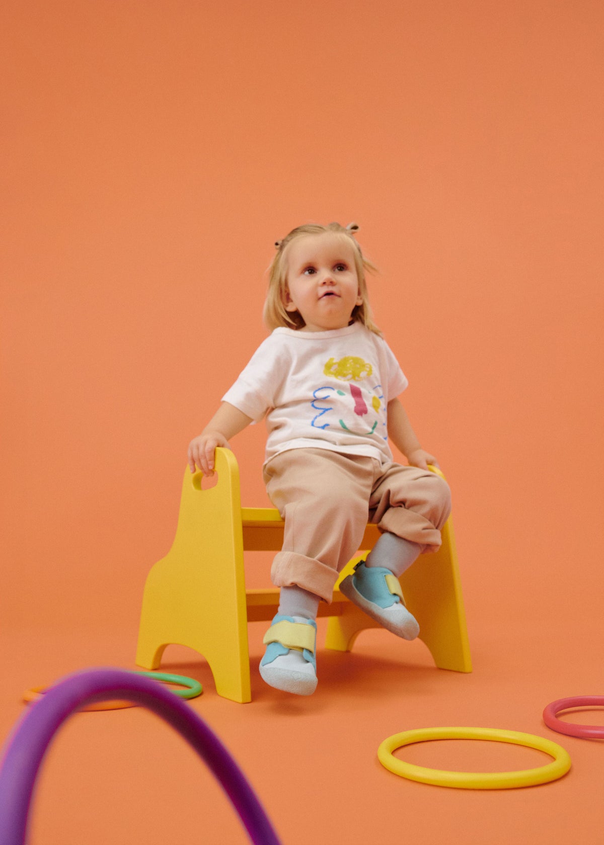 Barnens Rhino-första steg-skor - Prewalker Cotton Smally, grön-beige tyg, gula kardborreband