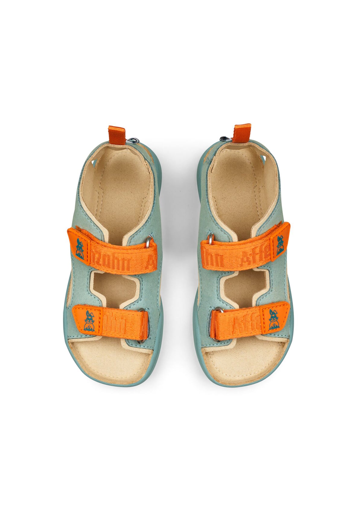 Kids' Bunny Barefoot Sandals - Sandal Microfibre Airy, Mint Green, Orange Stickers, Vegan
