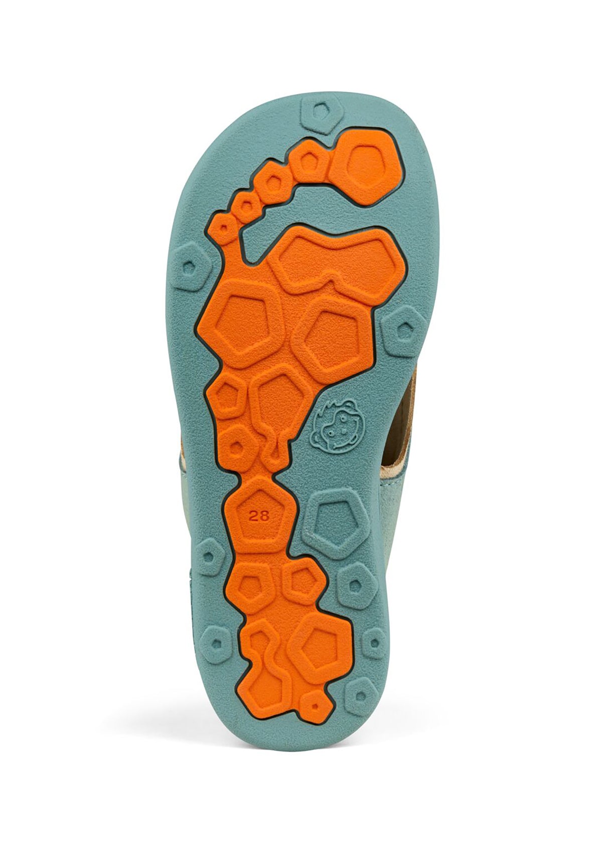 Barnsandaler med kanin barfota - sandal mikrofiber luftig, mintgrön, orange klistermärken, vegan