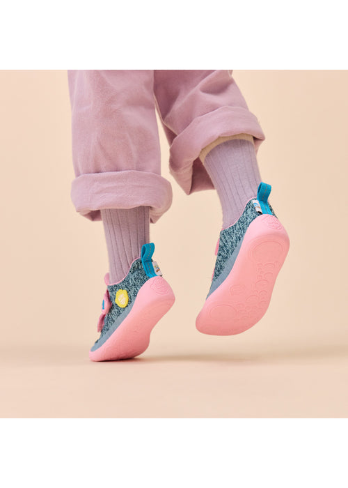 Lasten Chameleon-paljasjalkatennarit - Sneaker Knit Happy, vihreä-pinkki, vegaaninen