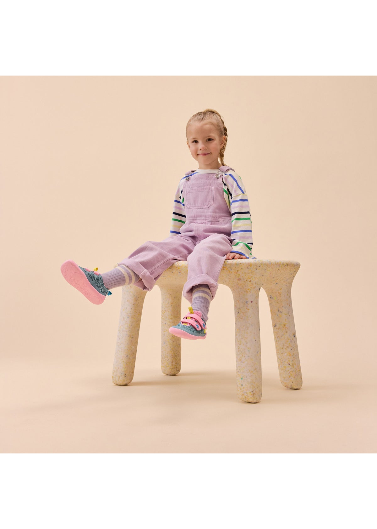 Barnens Chameleon-paljasjalkasneakers - Sneaker Knit Happy, grön-rosa, vegansk