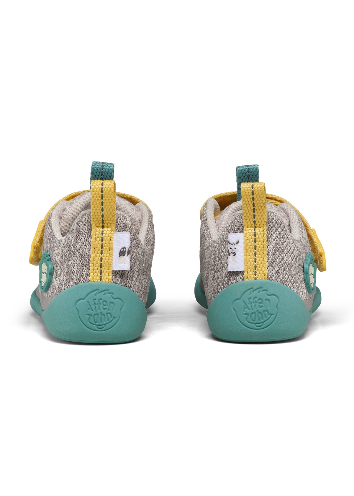 Barnens Rhino-paljasjalkasneakers - Sneaker Knit Happy, grå-grön-gul, vegansk