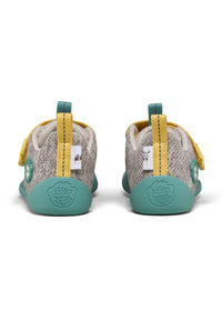 Barnens Rhino-paljasjalkasneakers - Sneaker Knit Happy, grå-grön-gul, vegansk