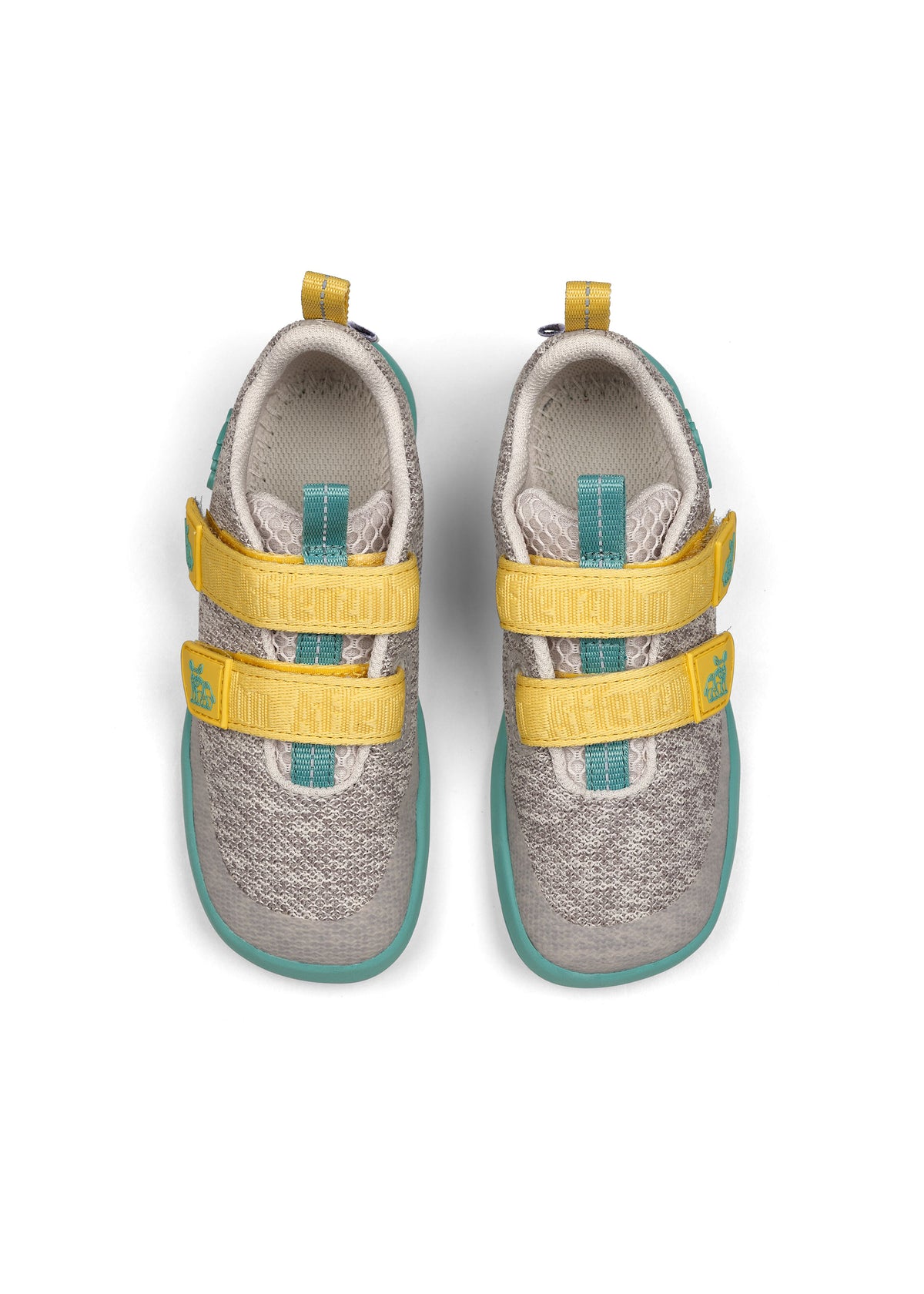 Barnens Rhino-paljasjalkasneakers - Sneaker Knit Happy, grå-grön-gul, vegansk