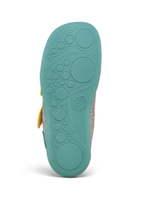 Barnens Rhino-paljasjalkasneakers - Sneaker Knit Happy, grå-grön-gul, vegansk