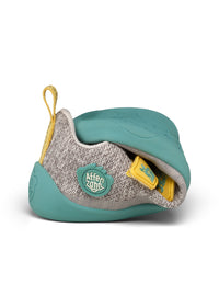 Barnens Rhino-paljasjalkasneakers - Sneaker Knit Happy, grå-grön-gul, vegansk