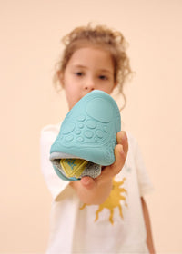 Barnens Rhino-paljasjalkasneakers - Sneaker Knit Happy, grå-grön-gul, vegansk