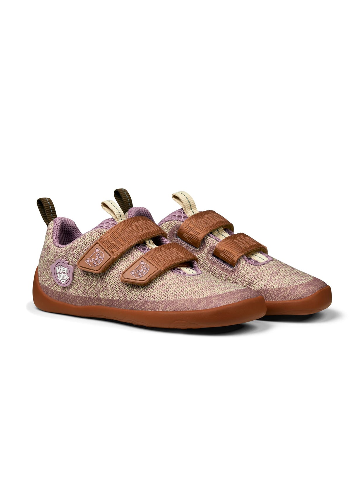 Lasten Cat-paljasjalkatennarit - Sneaker Knit Happy, beige-ruskea-violetti, vegaaninen