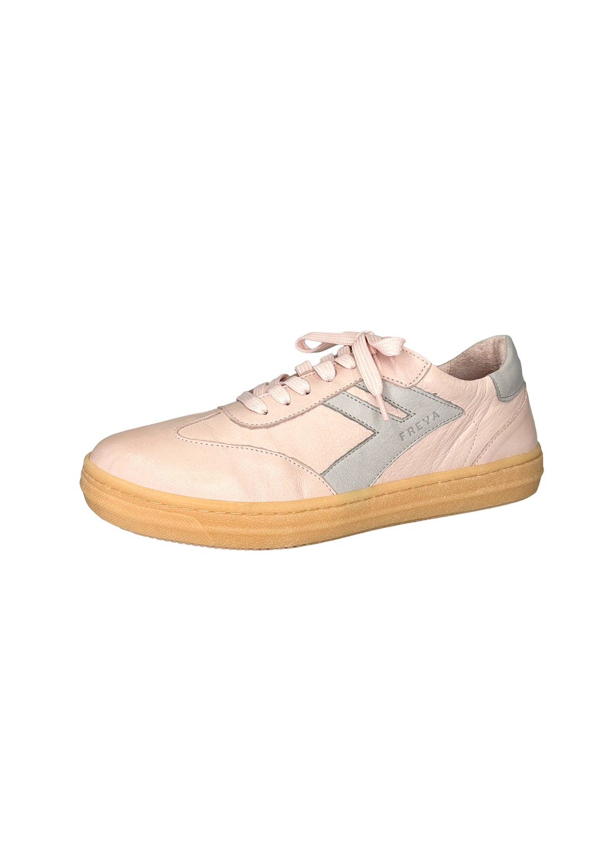 Low-cut sneakers - light pink leather, gray lightning bolts