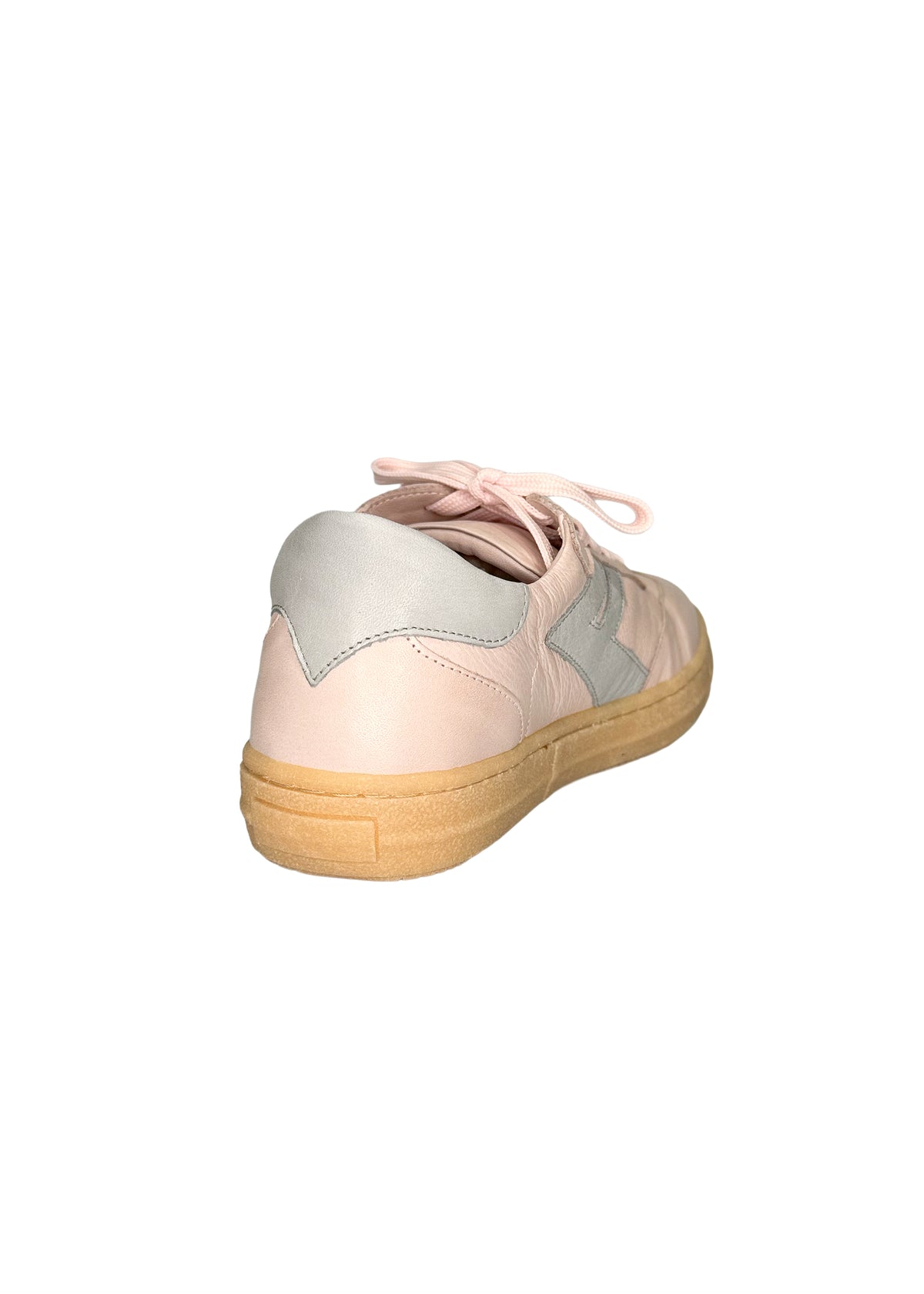Low-cut sneakers - light pink leather, gray lightning bolts