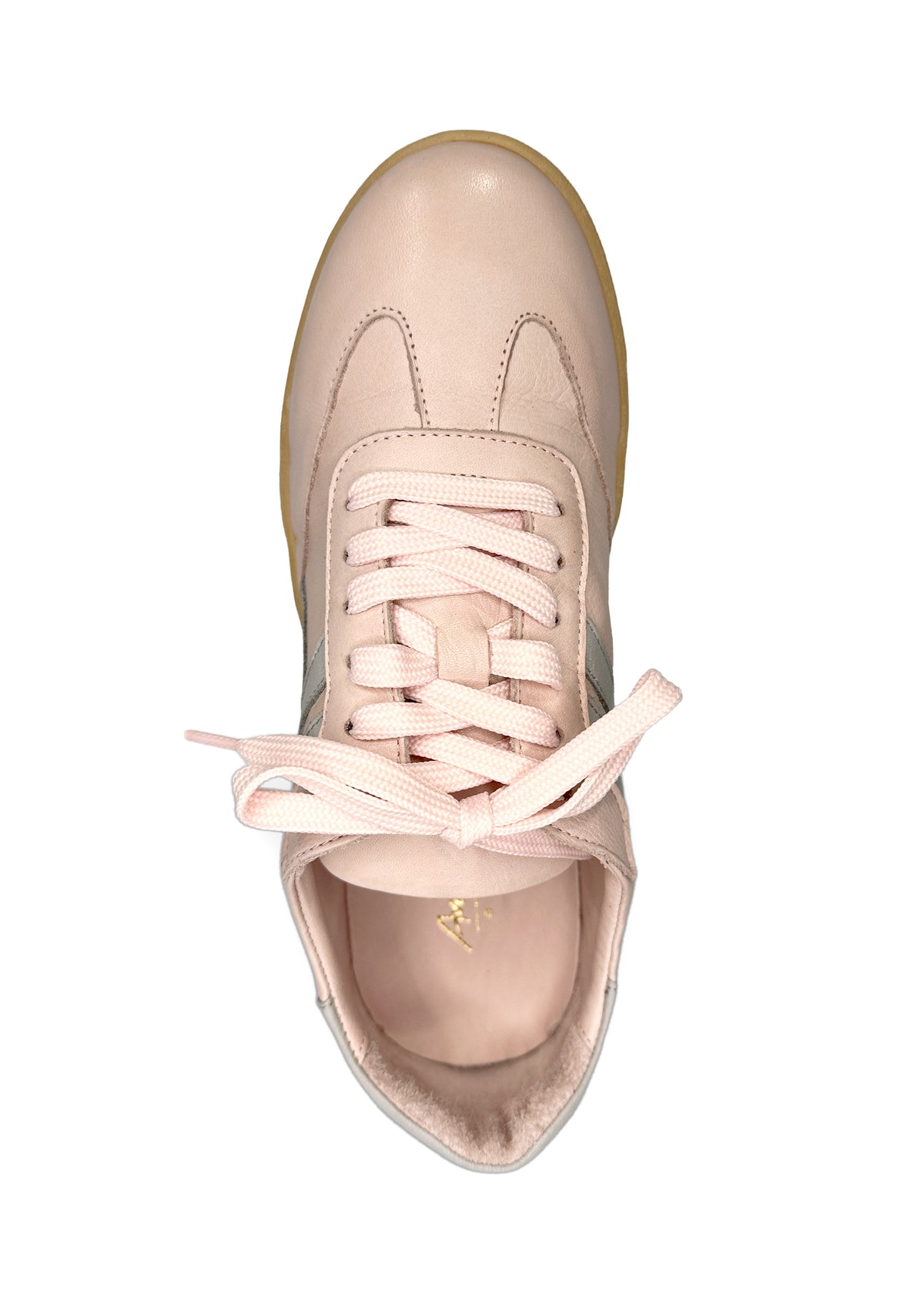 Low-cut sneakers - light pink leather, gray lightning bolts