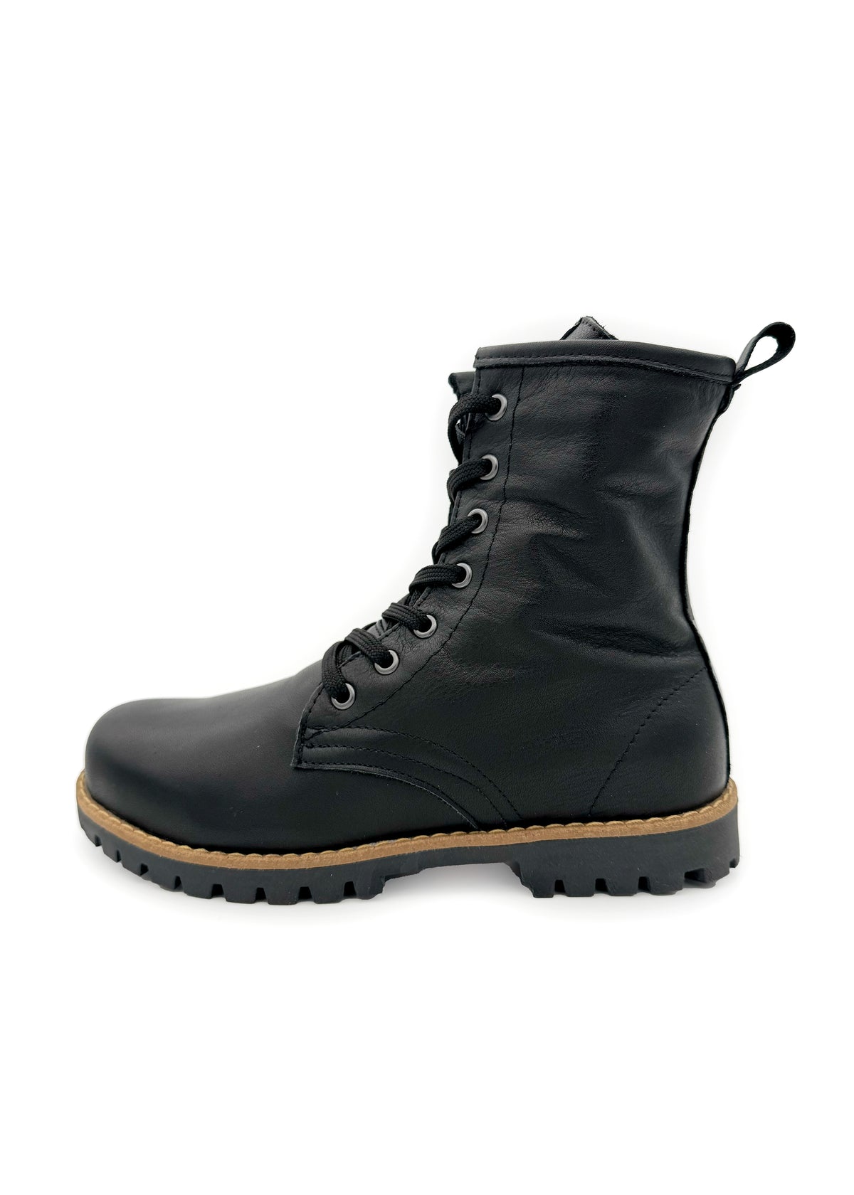 Ankelstövlar med varm foder - svart läder, blockklack