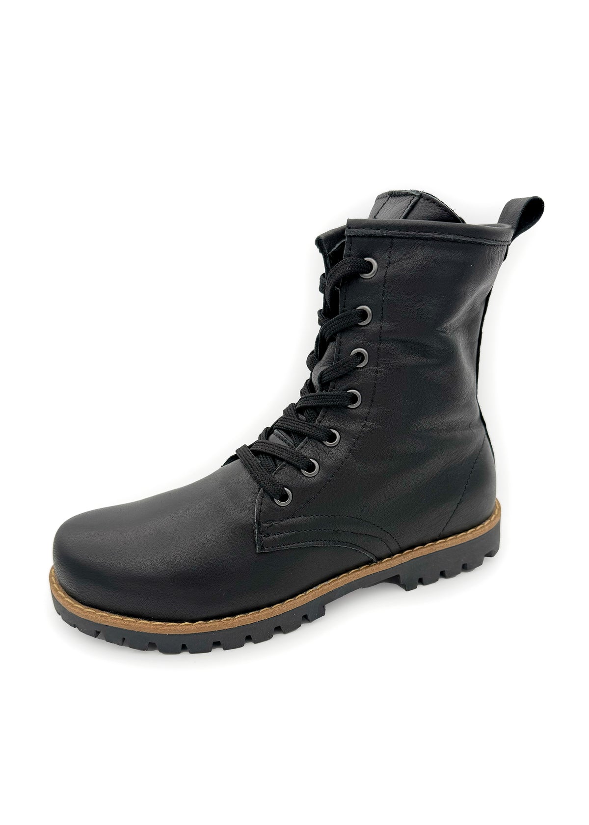 Ankelstövlar med varm foder - svart läder, blockklack