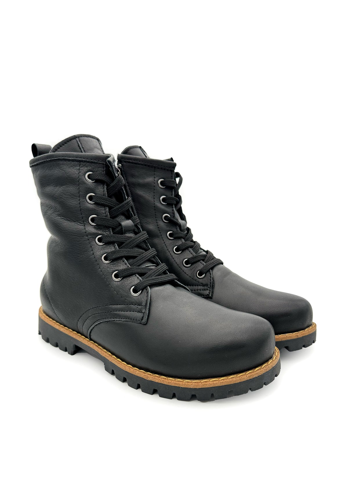 Ankelstövlar med varm foder - svart läder, blockklack