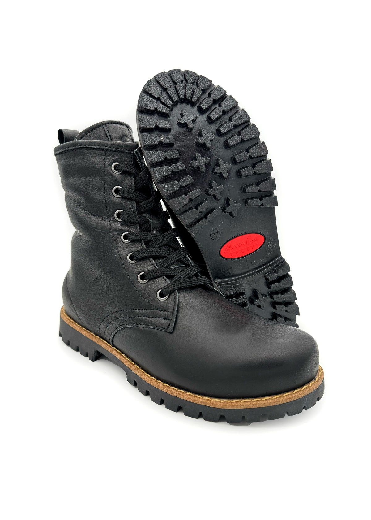 Ankelstövlar med varm foder - svart läder, blockklack