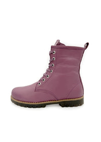 Ankelstövlar med varm foder - plommonfärgad lila läder, blocksula