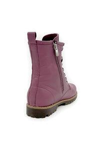 Ankelstövlar med varm foder - plommonfärgad lila läder, blocksula