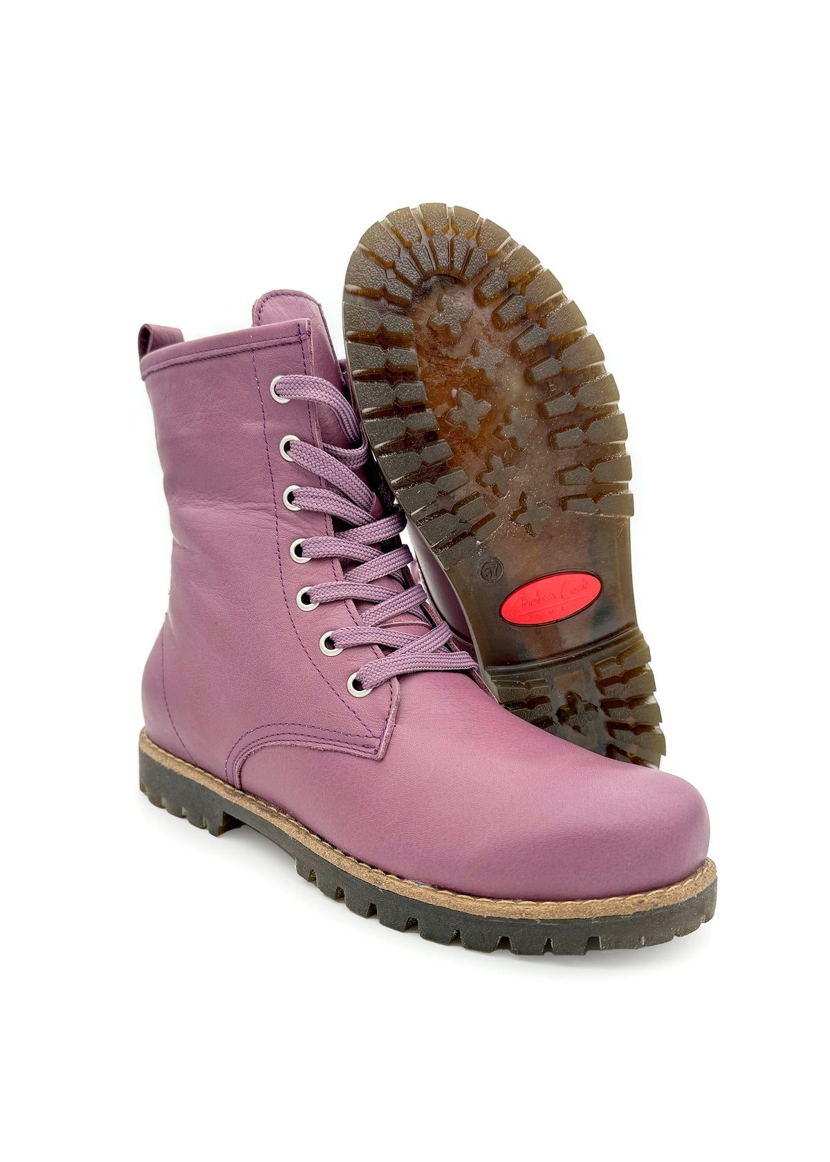 Ankelstövlar med varm foder - plommonfärgad lila läder, blocksula